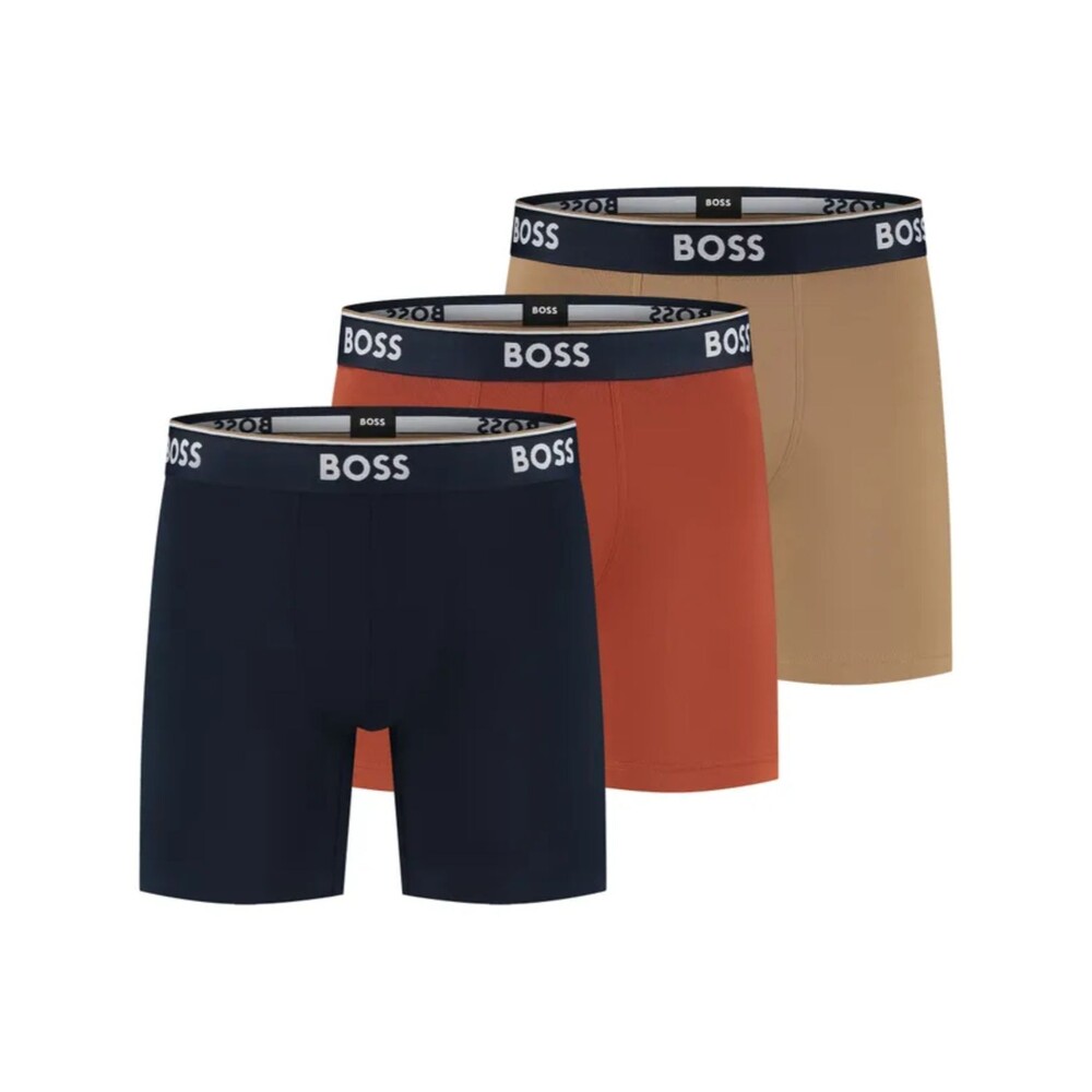 HUGO BOSS Boxer Briefs Long Mens Small Black Tan 3-Pack Power Cotton Stretch